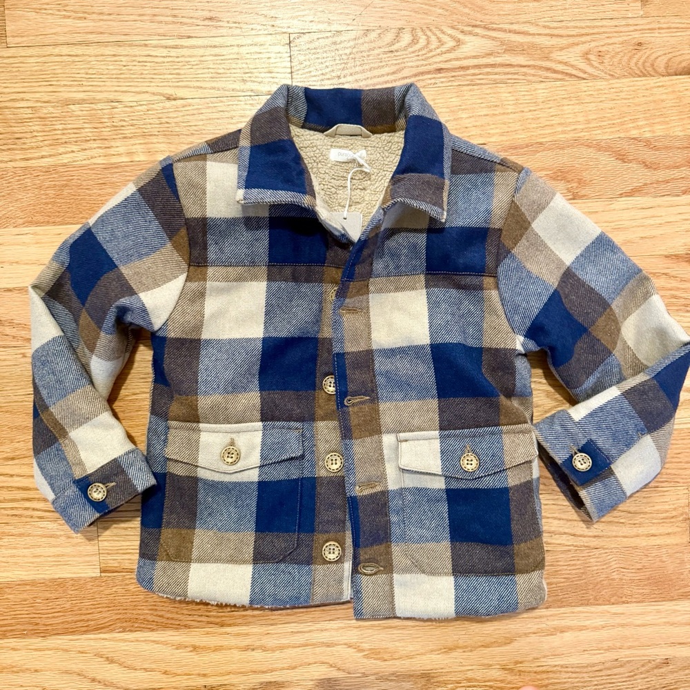 Purebaby Blue and Brown Plaid Shacket NWT Size 5